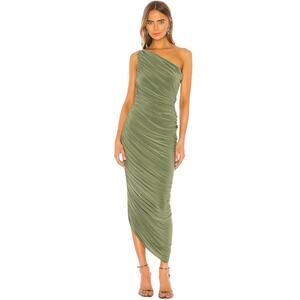 Norma Kamali Diana Gown Green Celadon Ruched One Shoulder Dress Size XS